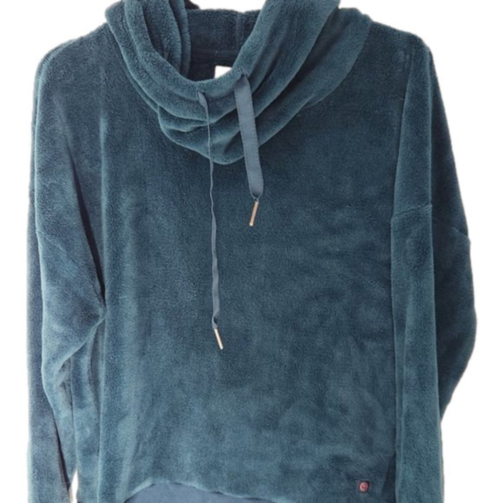 P017. Well*Calm Plush Teal Hoodie/Cowlneck Oversized Sweatshirt |L
